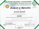 Certificate of Appreication - Phil Hospital Association 63rd Annual Convention nov 23 2012
