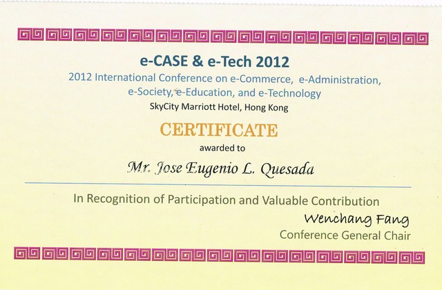 e-Case & e-Tech 2012  Sir Joe gene's Certificate